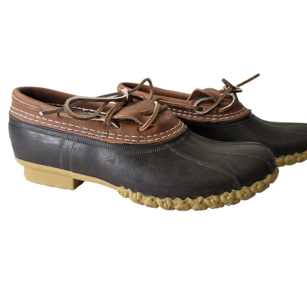 L.L. Bean Mens Bean Boots Low Cut SZ 7N Brown Leather Rubber Shoes Waterproof